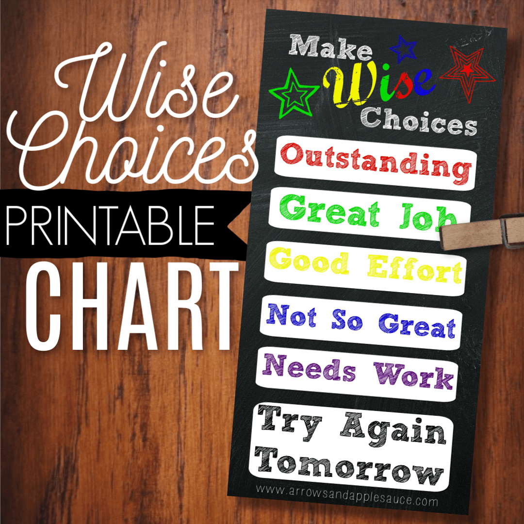 Encouraging little ones to make wise choices is easy and effective with this printable discipline chart. Just add a clip or clothes pin for each child. #parenting #discipline #printabledisciplinechart #kidschart #wisechoices #christianparenting