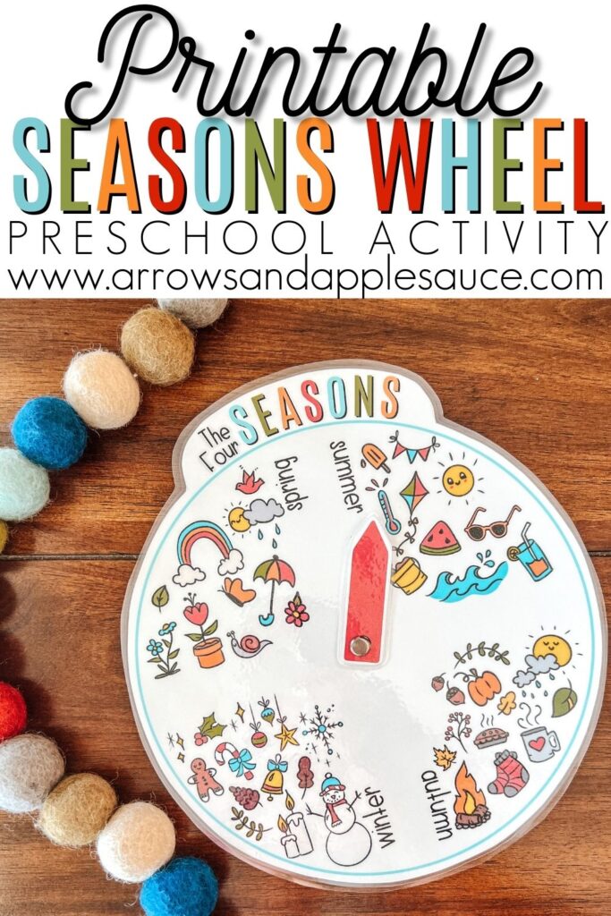 Learning the four seasons of the year is fun and easy with this cute and colorful printable wheel. Great for morning circle time! #fourseasons #preschool #morningroutine #homeschool #circletime