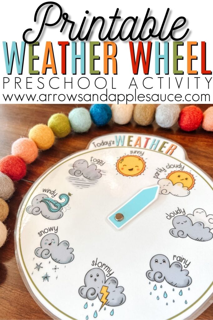 We're learning about the weather with this fun and colorful weather wheel! Perfect for circle time and it looks great on our calendar wall. #preschool #circletime #morningroutine #weatheractivity #todaysweather #homeschool