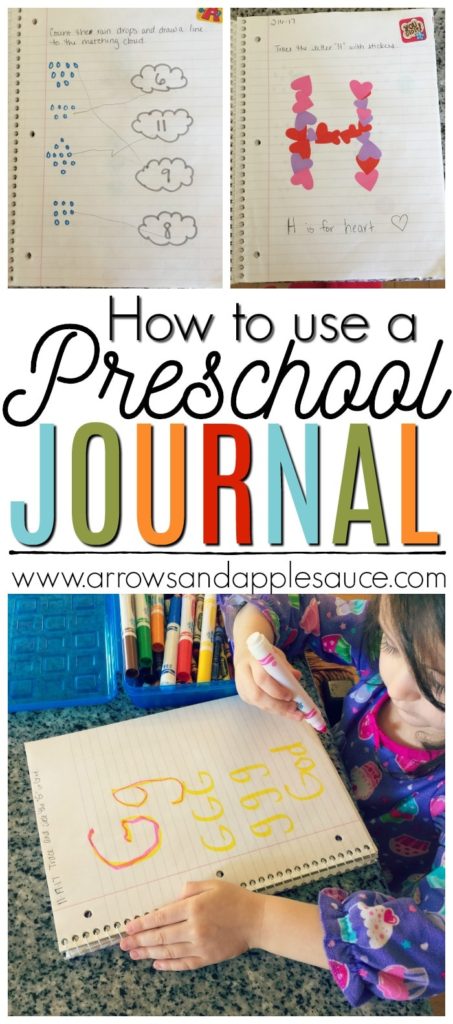 Fun and creative ideas for your little ones preschool journal. Alphabet, number, shapes, and color practice all in one easy activity. #preschooljournal #preschoolathome #preschoolactivities #kidsactivities #homeschool #alphabetpractice #handwritingpractice 