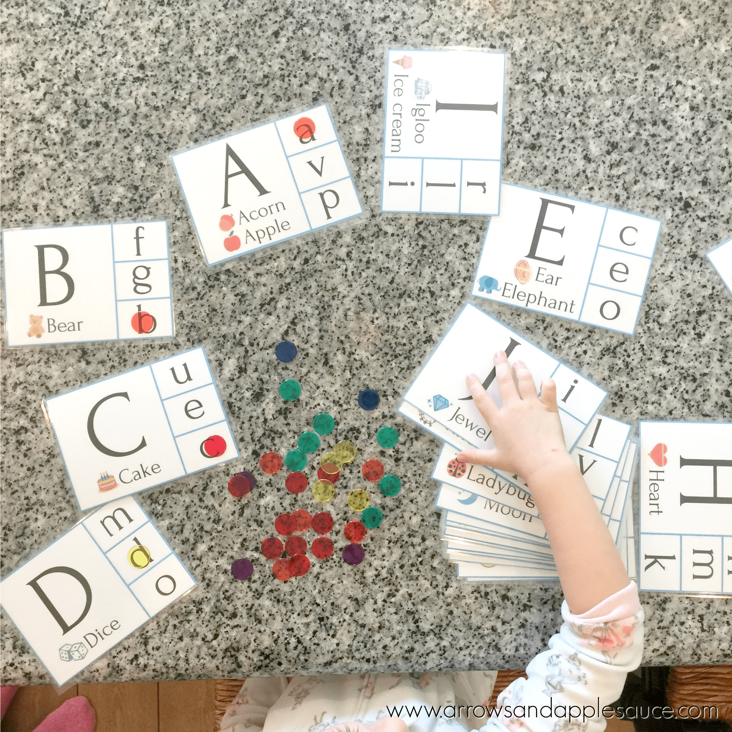 Free alphabet and counting clip card printables. Learning the alphabet and vowel sounds, and counting up to twenty is fun and easy with these cute clip card matching games. #alphabetactivities #preschoolprintables #learningtocount #clipcards #freeprintables #preschoolathome #preschoolmath #vowelsounds