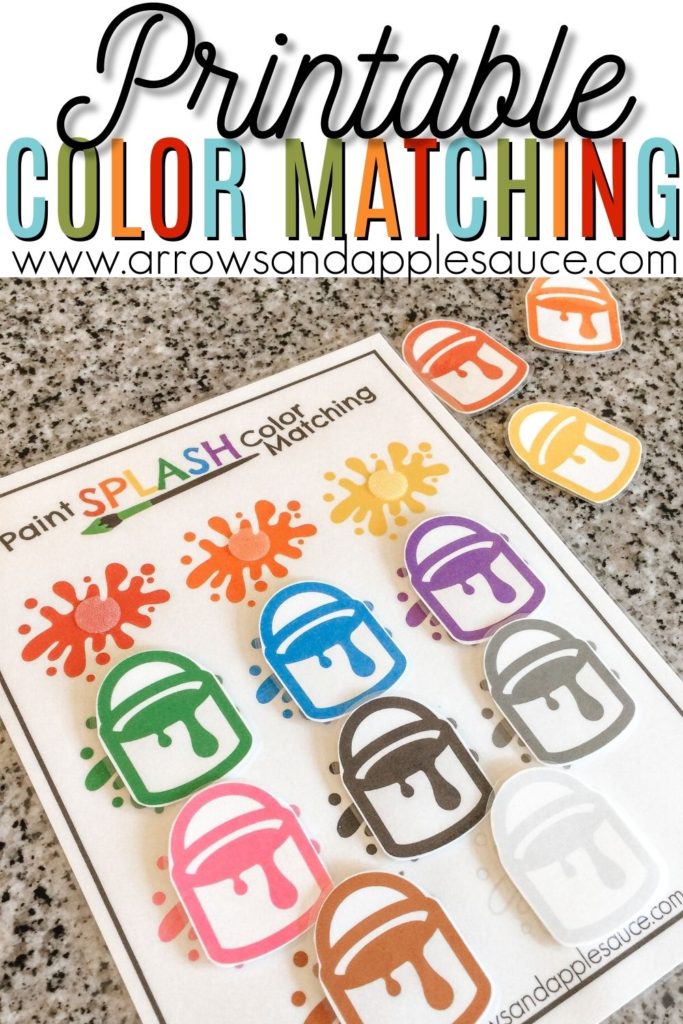 Teaching your little ones their colors is fun and easy with these printable games. Enjoy a paint splash themed matching game and a free color hunt wheel! #learningcolors #preschool #colorwheel #colorhunt #paintsplash #homeschool