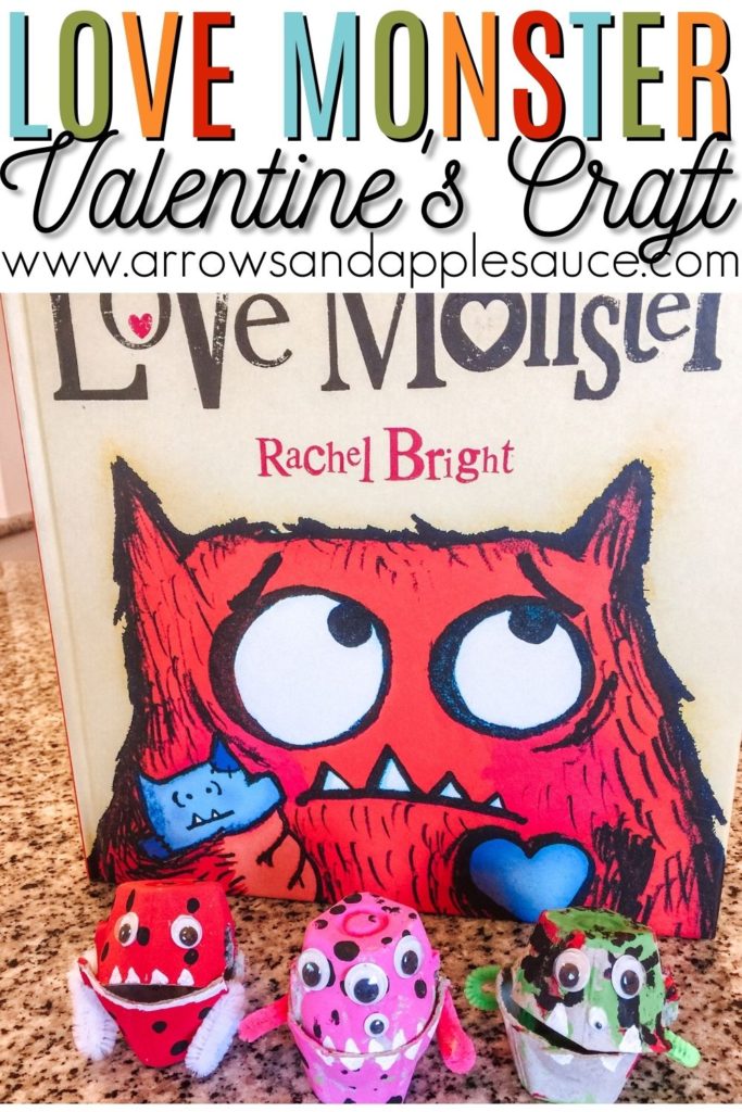 A fun and easy little kids craft based on the book Love Monster by Rachel Bright. A great way to celebrate Valentines Day with your kiddos! #ValentinesDay #Valentineskidscraft #lovemonster #bookthemecraft #easykidsactivities
