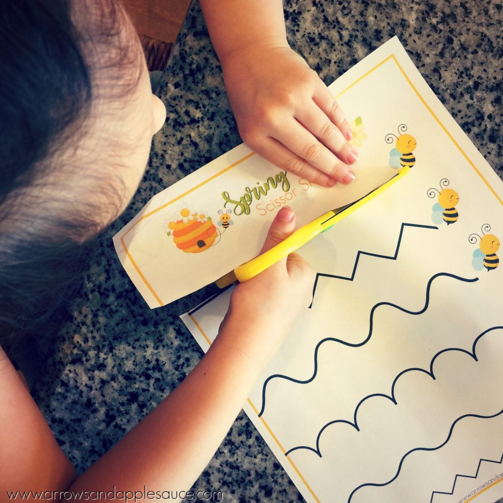 Spring is here and we're excited to practice our scissor skills with these cute Spring-themed cutting sheets. Get out those safety scissors and refine those fine motor skills! #scissorpractice #scissorskills #finemotor #springtime #kidsactivities #homeschool #totschool #educational #kindergarten #learningtocut #safetyscissors #learningathome