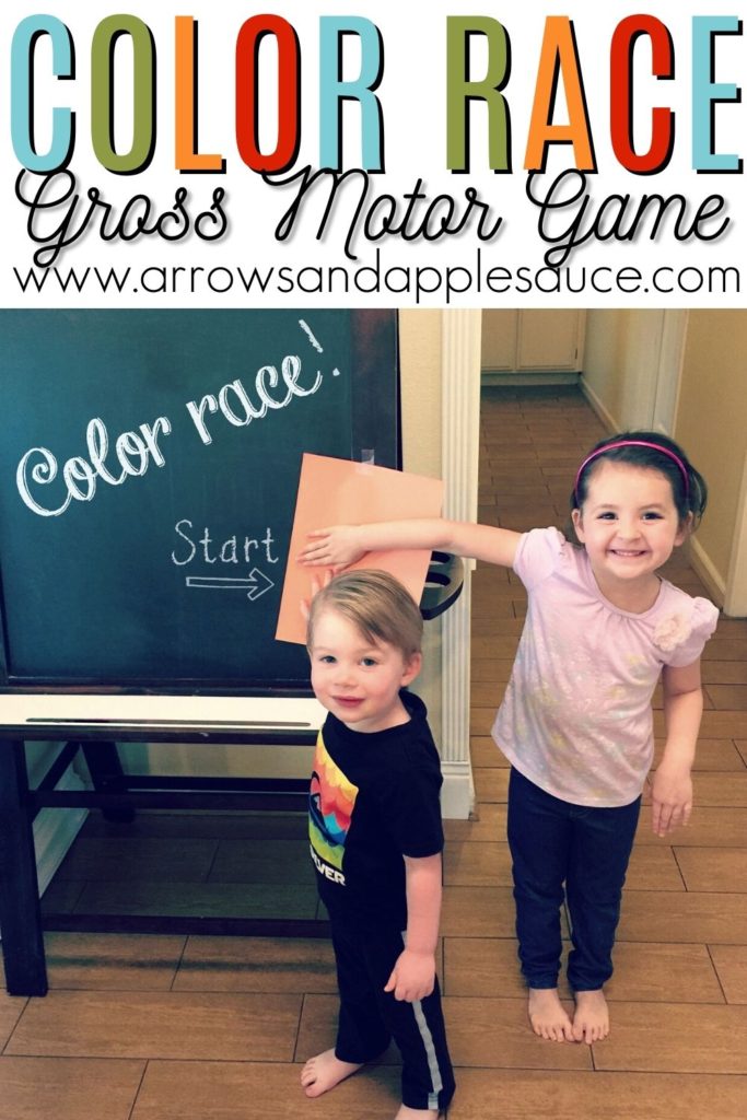Get those kids moving and learning at the same time with this super easy gross motor game. Let the Color Races begin! #grossmotor #learningcolors #preschoolgame #noprepkidsactivity #teachingcolors #homeschool #preschool
