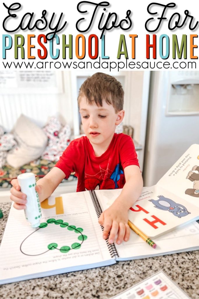 Starting preschool at home can be overwhelming. Here are my top five tips to keep it simple and fun for you and your little learner! #preschoolathome #homeschoolpreschool #preschool #preschoolresources #howtoteachpreschool