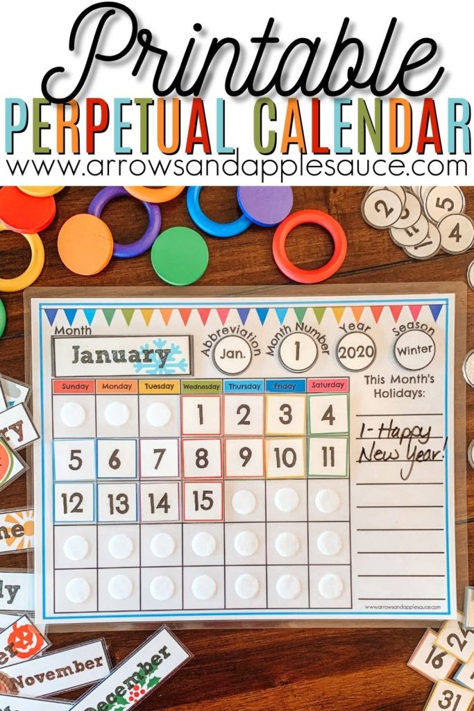 We love using our calendar with our preschool morning binder! It's been so fun and educational to have in our morning basket! #morningbasket #morningroutine #preschool #homeschool #busybinder #perpetualcalendar #classroomcalendar