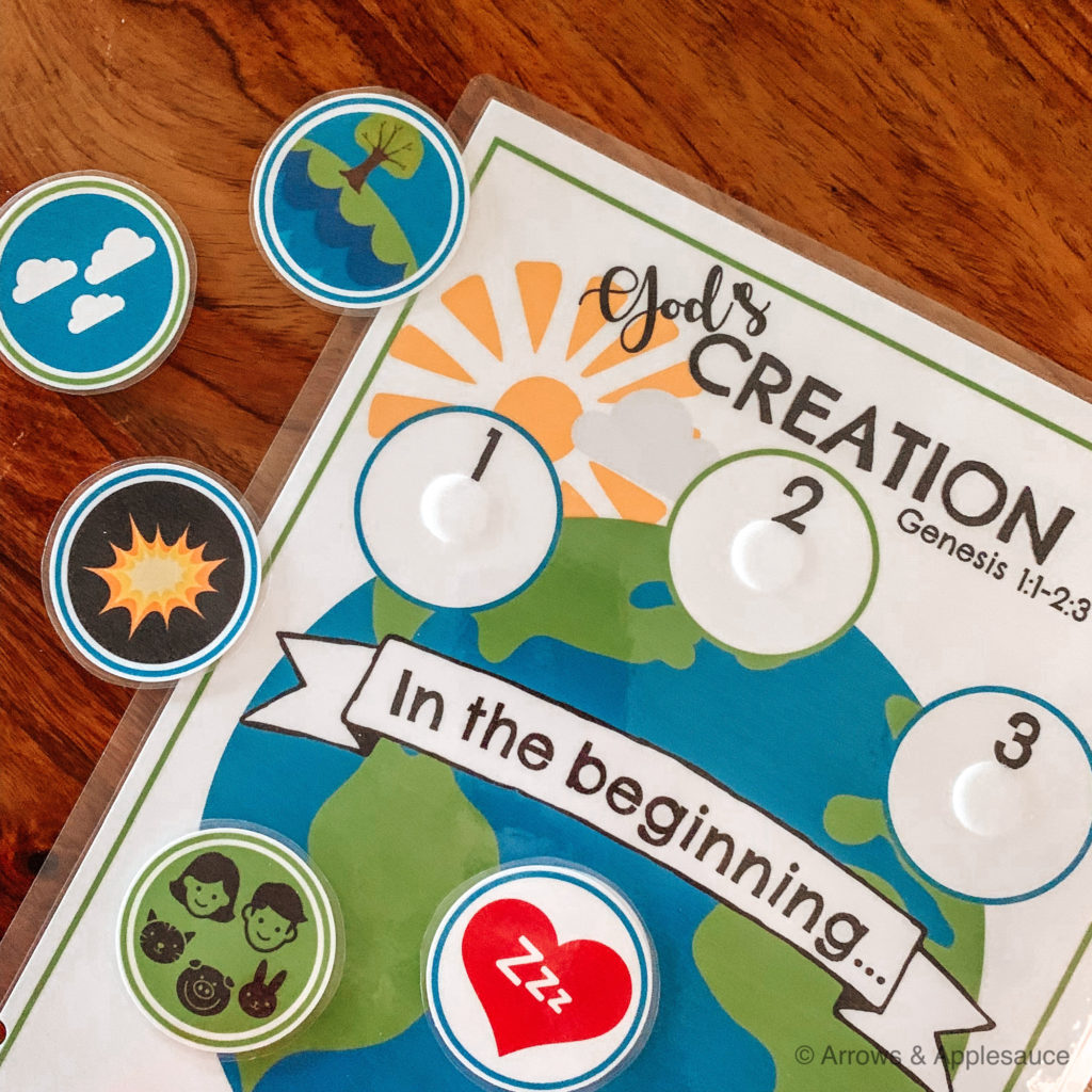 We loved learning about the seven days of creation! Using this fun matching game made it easy to remember what God created on each day. We can't wait to try some of the fun creation related activities I've found to go ith this printable game. #Godscreation #sevendaysofcreation #creationactivities #kidsactivities #biblelessonforkids #inthebeginning #Genesis #bibleforkids #preschoolathome #preschoolprintables #homeschool