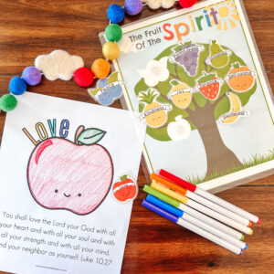 We're learning about the fruit of the Spirit! These are such helpful and important verse and learning them can be so beneficial for kids. This fun and encouraging memory game will help your little ones memorize the fruit of the Spirit along with other supporting Bible verse. #preschoolprintables #fruitofthespirit #bibleverses #biblewithkids #educationalgames #preschoolathome #sundayschoolgames #Galatians5