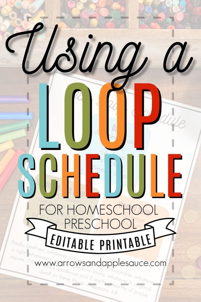 Using a loop schedule instead of a traditional lesson plan for our homeschool preschool has taken so much stress out of our day and allowed us to enjoy the learning process even more together. Check out what's in our daily schedule! #lessonplanning #preschoolathome #homeschoolpreschool #learningathome #dailyschedule #loopschedule #printableschedule #preschoolprintables