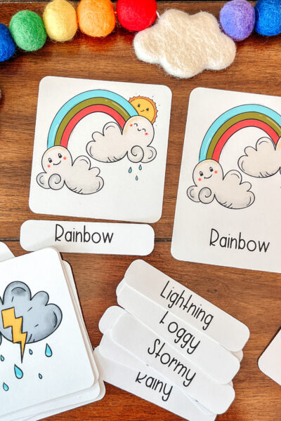 Learning about the weather has been fun and easy with my new hand-drawn weather set and winter math activities. #preschoolweather #preschoolscience #threepartcards #flashcards #learningweather #homeschoolactivities #morningbacket