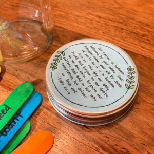 I love to use our prayer jar every morning to help my kids develope a healthy prayer life! See what's in our prayer jar and get some fun free printables, including a beautiful Lord's Prayer print. #teachingkidstopray #prayingwithkids #Christianparenting #learningtopray #kidsBibletime #Bibleactivitiesforkids #ChristianKids #prayerjar #Lordsprayer