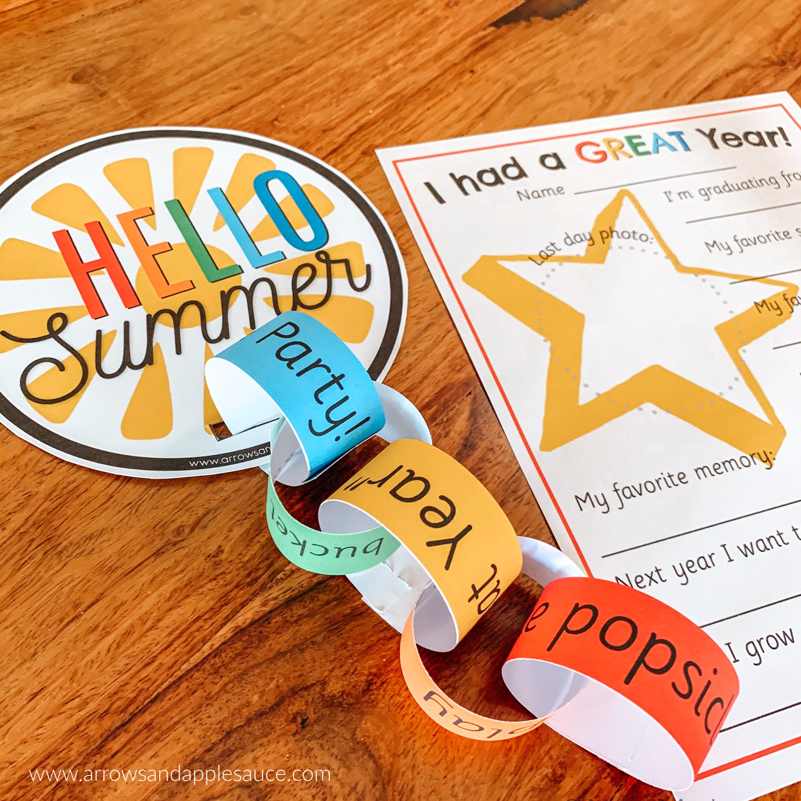 We're starting some fun traditions with this end of the school year summer countdown and interview. What a great way to start the summer and make memories! #endoftheyear #schoolsoutforsummer #homeschooltradtions #homeschoolprintables #freekidsactivities #learningathome #homeschoolpreschool #homeschoolkindergarten #countdowntosummer #countdownchain #paperchain #schoolinterview #preschoolgraduation #kindergartengraduation