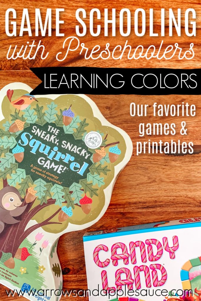 I'm excited to share our top color game picks as part of my 10 series on game schooling with preschoolers. Check out our favorite board game and printables! #gameschooling #preschoolathome #homeeducation #teachingcolors #colorgames #homeschoolprintables #preschoolathome #homeschoolpreschool #learningcolors #colorsorting #kidsboardgames #familygamenight #summerkidsactivities 