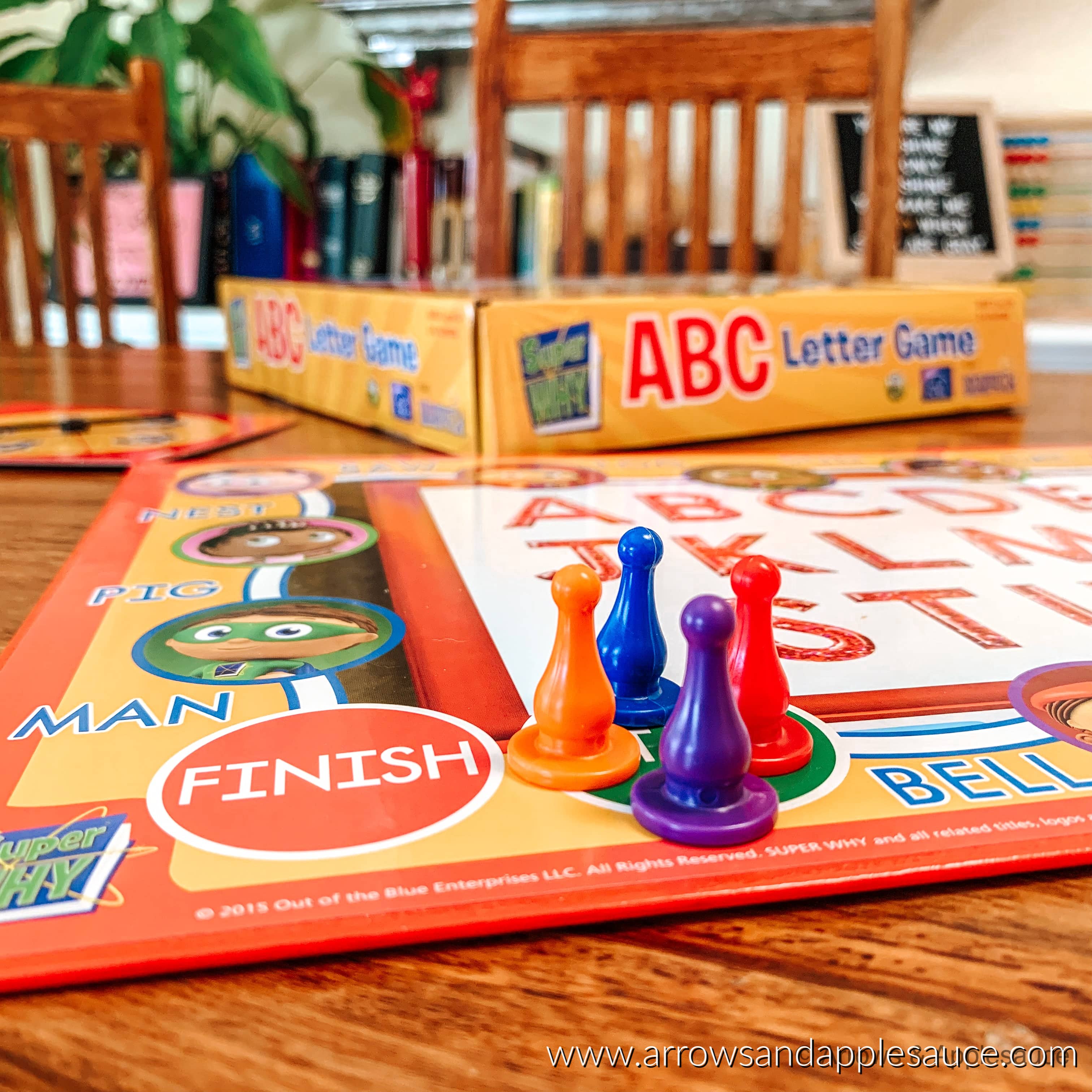 Gameschooling is a great wait to beat the summer brain drain! Check out our favorite preschool alphabet games to keep learning fun this summer! #gameschooling #alphabetgames #educationalgames #teachingabcs #preschoolgames #summerbraindrain #learningathome #homeschooltips #superwhy