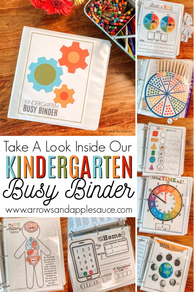 My preschool busy binders were a hit, so we're continuing the fun with a Kindergarten busy binder! The best way to keep our curriculum helpers organized. #busybinder #kindergartenhomeschool #kindergartencurriculum #homeschoolprintables #homeschoolorganization #kindergartenmath #kindergartenscience #learningtoread #sightwordpractice #cvcwords #educationalgames