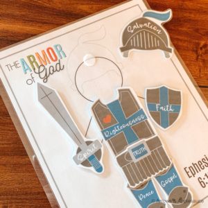 The Armor of God can be a big subject to teach little ones. This printable activity will help make it more understandable and fun! #armorofgod #christiansoldier #christiankids #kidsbiblestudy #christianhomeschool #Bibleactivities #kidsBiblegame #Bibletimewithkids #sundayschoollesson #Ephesians #swordofthespirit #Christianparenting