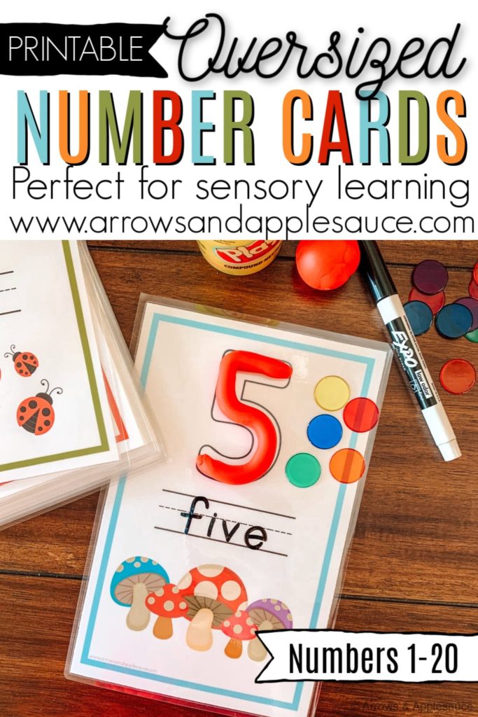 These versatile oversized alphabet and number flashcards are great for so many hands-on learning activities. Perfect for my sensory seeker! #alphabetactivities #alphabetprintables #alphabetflashcards #jumboflashcards #learningtocount #numbers1-20 #numberflashcards #counttotwenty #countingflashcards #preschoolprintables #homeschoolprintables #sensoryseeker #handsonlearning