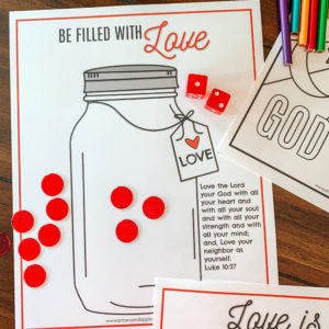 Teach your kids about the greatest love of all with this Valentine's Day Bible activity pack. Full of fun and easy activities to help them learn. #kidsbiblestudy #biblewithkids #christiankids #kidsvalentinesday #Christianvalentines #educationalprintables #valentinesprintables #kindergartenmath #biblewordsearch #bibleverse #penmanshippractice #kidsdicegame #printablecoloringpage #christianparenting #homeschoolactivities