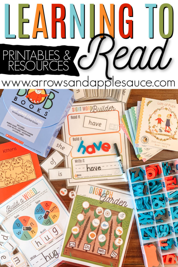 We have loved the process of learning to read thanks to these fun and easy to use resources, games, and tips. It's so fun to watch little ones learn! #learningtoread #homeschoolresources #homeschoolkindergarten #teachingkidstoread #homeschoolprintables #readinggames