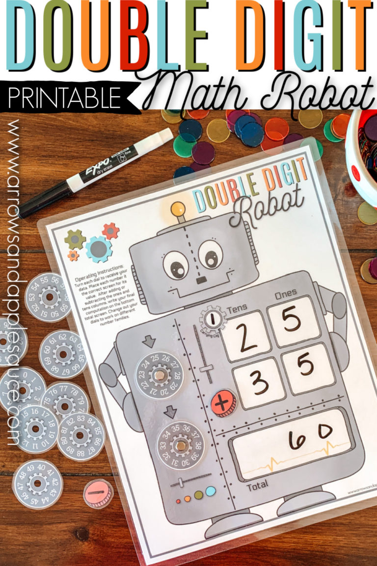 Simple Math Robot Printable Double Digit Math Robot - Arrows & Applesauce
