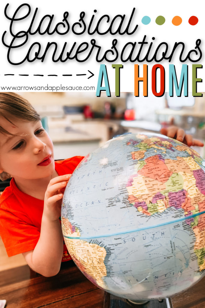 We're making Classical Conversations work for us at home without a community day. Here's how we made adjustments to fit our family! #classicalconversations #classicaleducation #homeschool #homeschoolroutine #homeeducation #homeschoollifestyle #learningathome #classical #firstgradeathome #homeschoolfirstgrade