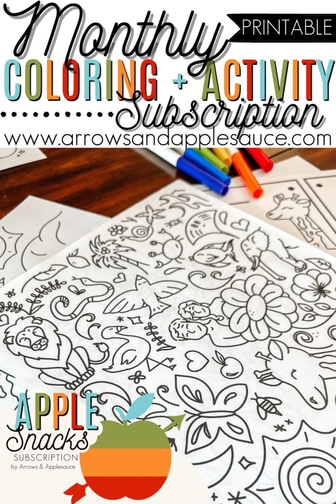 Introducing the Apple Snacks subscription! Monthly coloring and activity pages sent straight to your email! #coloringpages #biblewithkids #morningbasketactivites #homeschoolprintables #Biblecoloring 