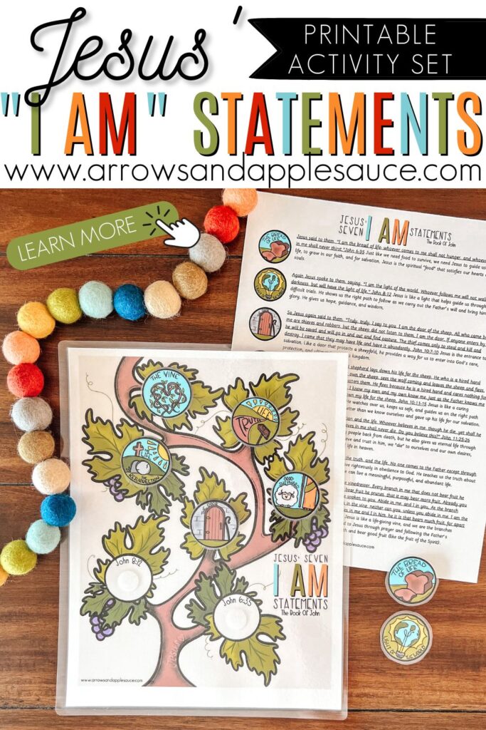 Discover the importance of teaching your children about Jesus' "I Am" statements and help your kids grow in their faith. #kidsbiblestudy #elementaryeducation #iamstatements #christianhomeschool #sundayschoollesson #bibleverseactivity #scripturememorization