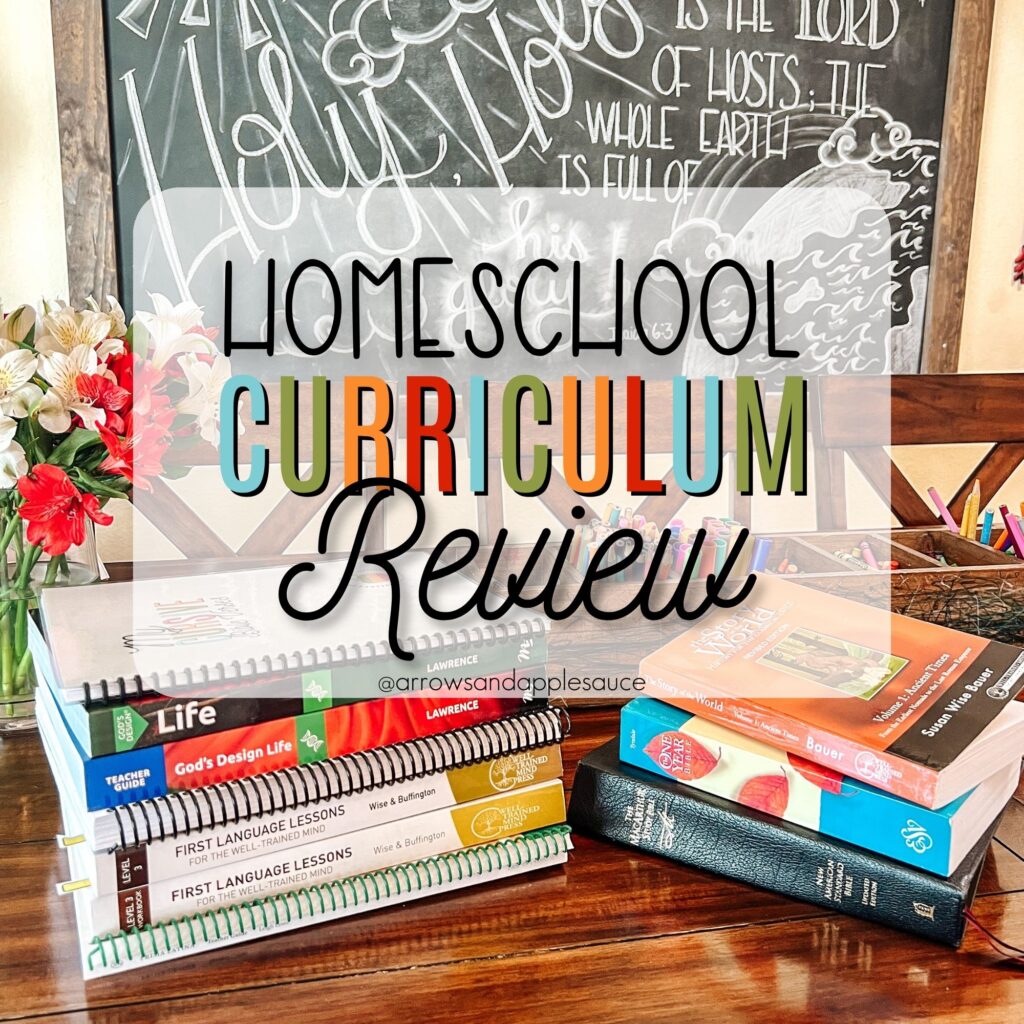 It's time for a year-end curriculum review! What worked and what didn't in our homeschool for kindergarten, first, and third grade. #firstgrade #thirdgrade #kindergarten #curriculumreview #homeschoolcurriculum #homeschoolplanning #homeeducation