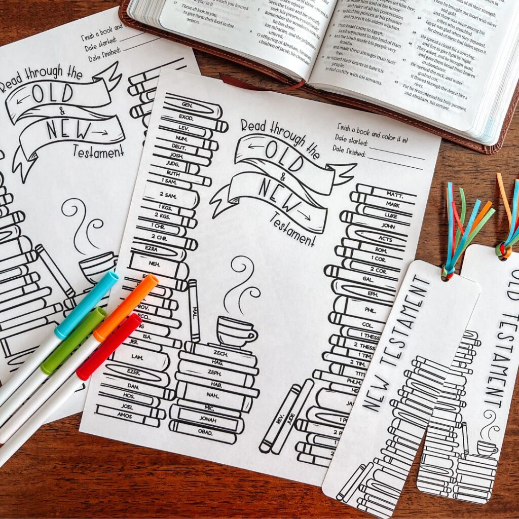 This year we set a new goal- reading through the Bible together! This new reading tracker will be so helpful. Will you join us!? #Biblewithkids #Biblejournaling #Biblereadingtracker #kidsBiblestudy