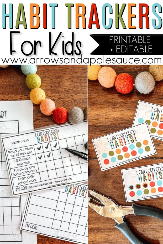 Is your homeschool out of rhythm, in a slump, or in need of motivation? Try some habit training with these handy new tools! #habittrackers #habittraining #kidslifeskills #punchcards #dailychores #kidsdailytasks