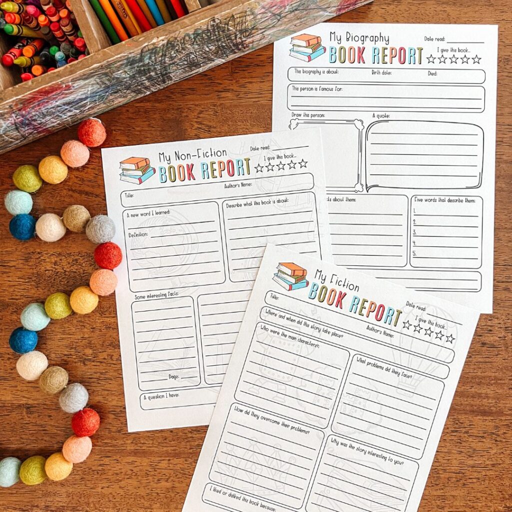 We're trying something new for homeschool language art and adding book reports to the mix! Check out our new printable book report pack! #fifthgrade #bookreports #languagearts #homeschoolreading #homeeducation #creativewriting