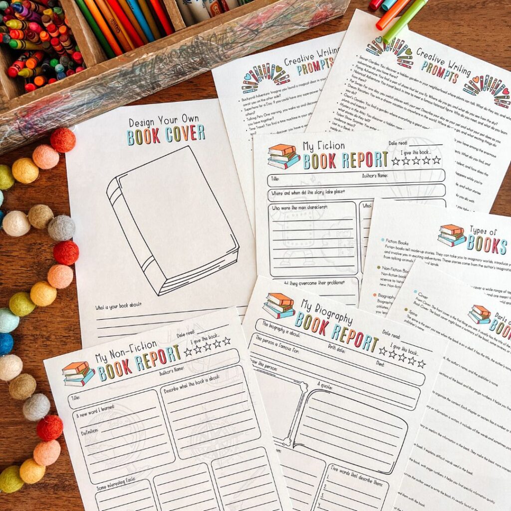 We're trying something new for homeschool language art and adding book reports to the mix! Check out our new printable book report pack! #fifthgrade #bookreports #languagearts #homeschoolreading #homeeducation #creativewriting