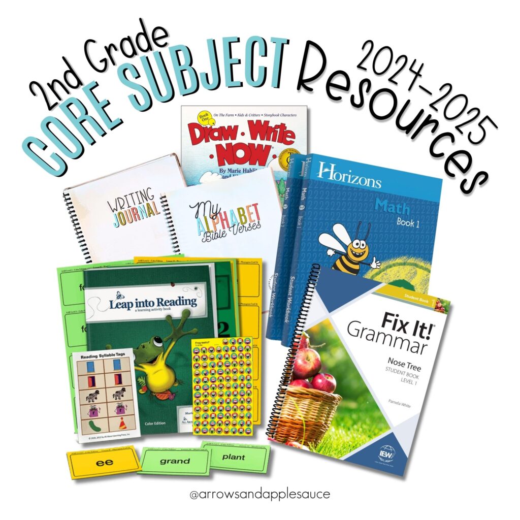 I'm excited to share our core subject curriculum picks for second, third, and fifth grade! It's gonna be a great homeschool year! #homeschoolcurriculum #secondgrade #thirdgrade #fifthgrade #homeschoolresources #allaboutreading #fixitgrammar #iew #teachingtextbooks #typinglessons #horizonsmath