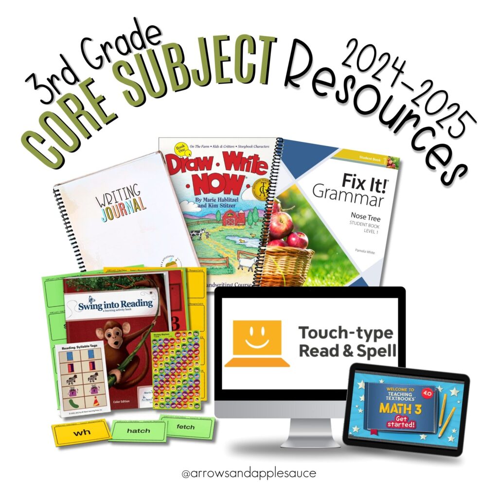 I'm excited to share our core subject curriculum picks for second, third, and fifth grade! It's gonna be a great homeschool year! #homeschoolcurriculum #secondgrade #thirdgrade #fifthgrade #homeschoolresources #allaboutreading #fixitgrammar #iew #teachingtextbooks #typinglessons #horizonsmath