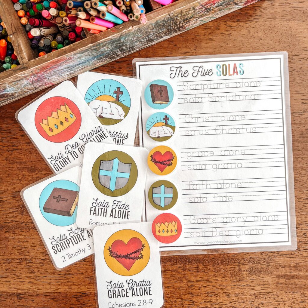 Explore fun and meaningful ways to study the Reformation with kids! Reformation Day celebration ideas, engaging activities, and printables. #ReformationDay #ChristianHomeschool #FiveSolas #FaithActivities #ChristianEducation #LutherRose #HomeschoolHistory #chirho #kidsbiblestudy