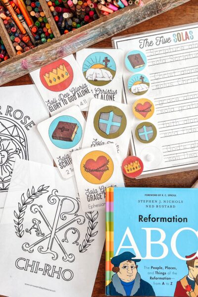 Explore fun and meaningful ways to study the Reformation with kids! Reformation Day celebration ideas, engaging activities, and printables. #ReformationDay #ChristianHomeschool #FiveSolas #FaithActivities #ChristianEducation #LutherRose #HomeschoolHistory #chirho #kidsbiblestudy