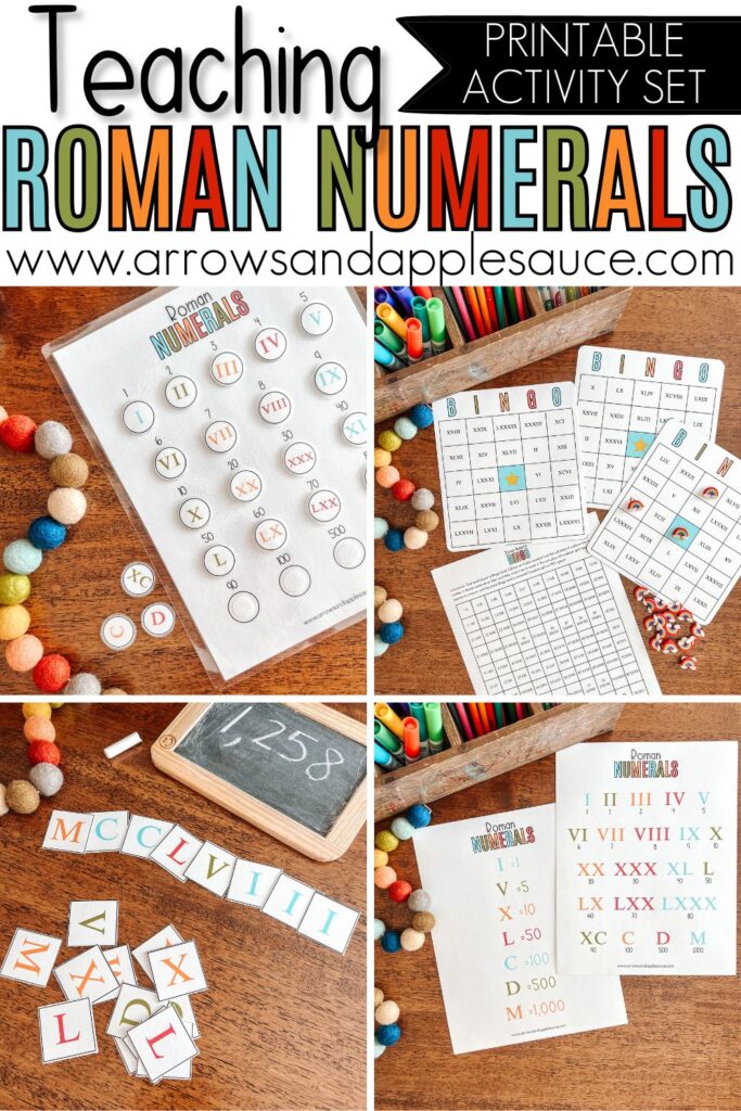 Introduce your kids to the fun of learning Roman numerals with our hands-on activity set! Perfect for homeschool moms, this set includes charts, matching games, and Bingo to make learning engaging. Boost math skills, critical thinking, and cultural awareness with these exciting activities. #RomanNumerals #HomeschoolMath #HandsOnLearning #ElementaryMath #MathGames #HomeschoolResources #EducationalActivities #mathprintables #fourthgrade #fifthgrade