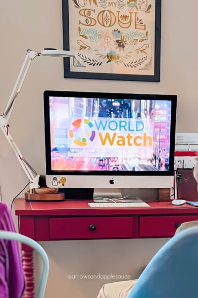 A biblically grounded review of World Watch News. How this 10-minute daily news show fits into a Christian homeschool routine. Plus a free News Notes page! #currentevents #kidsnews #worldwatchnews #dailynews #christianhomeschool #homeschoolresources #freeprintable