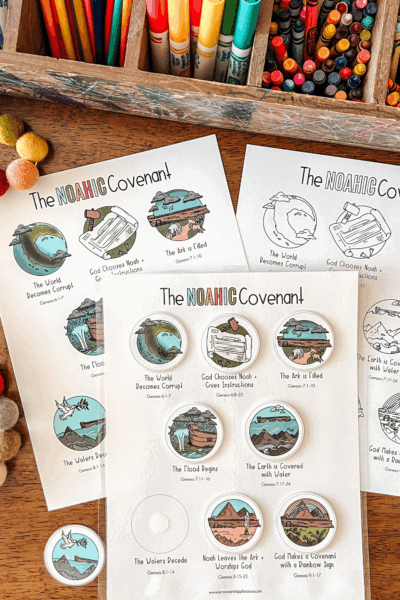 Discover a gospel-centered way to teach kids about the Noahic covenant with activities, book recommendations, and deeper Bible study ideas. #noahiccovenant #noahsark #christianhomeschool #kidsbiblestudy #theologyforkids #rainbowactivities #anatomyofarainbow