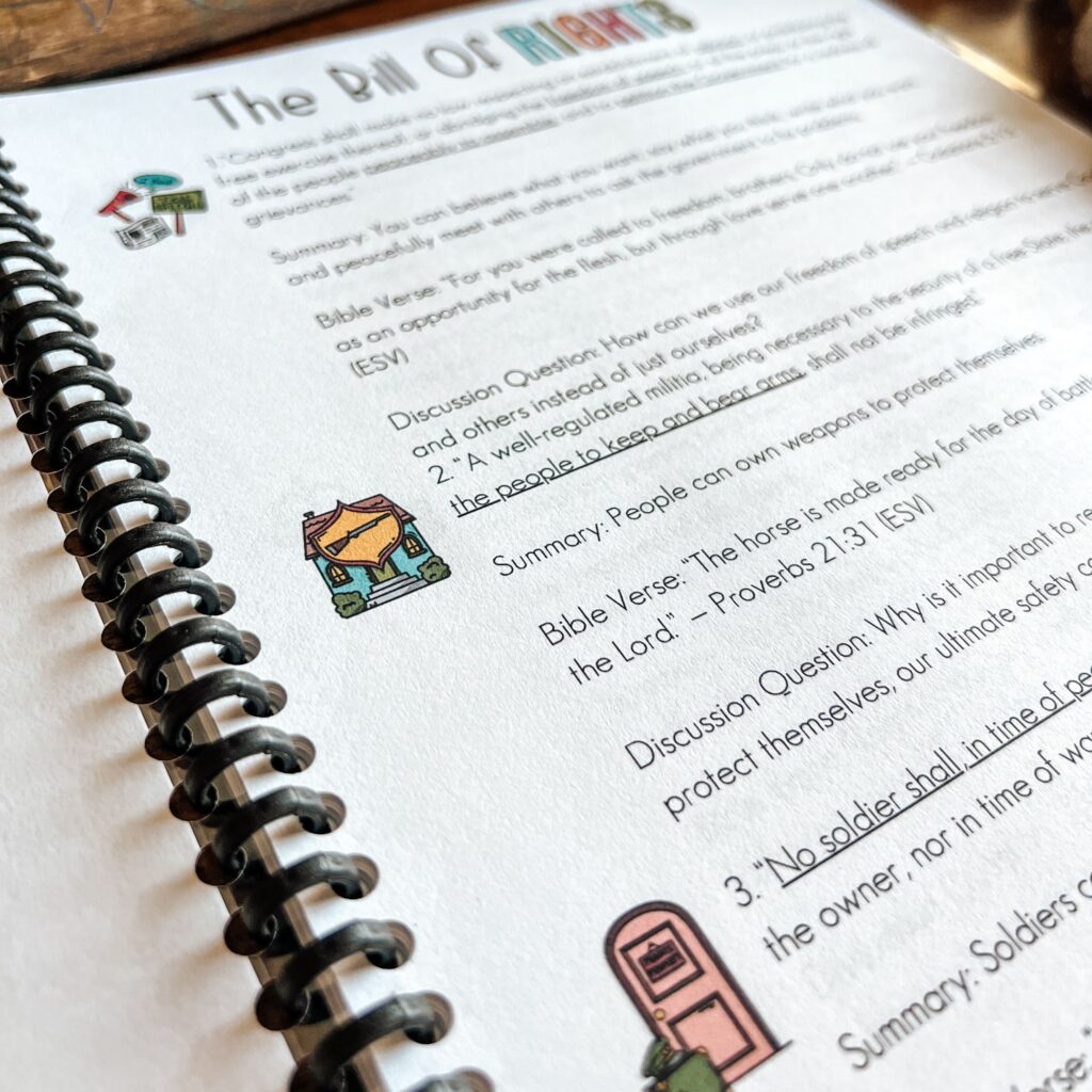 Let's learn about the Bill of Rights, digging deeper and applying it to our lives as Christians. Perfect for homeschool! #billofrights #homeschoolcivics #homeschoolhistory #USconstitution